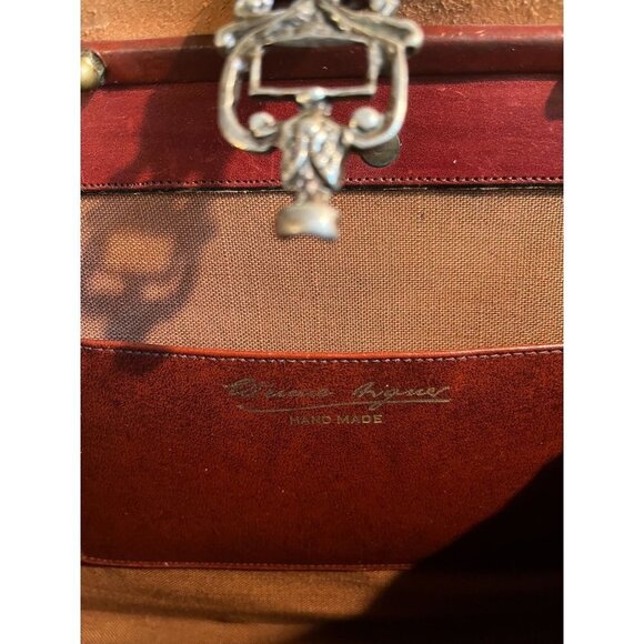 VIntage Etienne Aigner Leather Frame Bag Studded Red Cognac 1960s - Picture 11 of 12